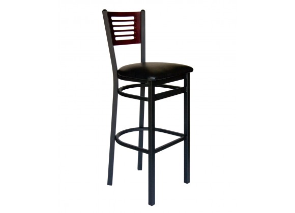 Espy Slotted Wood Back Barstool In Steel Frame And Sand Black Finish