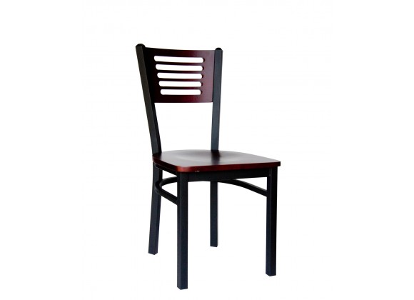 Espy Slotted Wood Back Chair In Steel Frame And Sand Black Finish