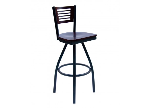 Espy Slotted Wood Back Swivel Barstool In Steel Frame And Sand Black Finish