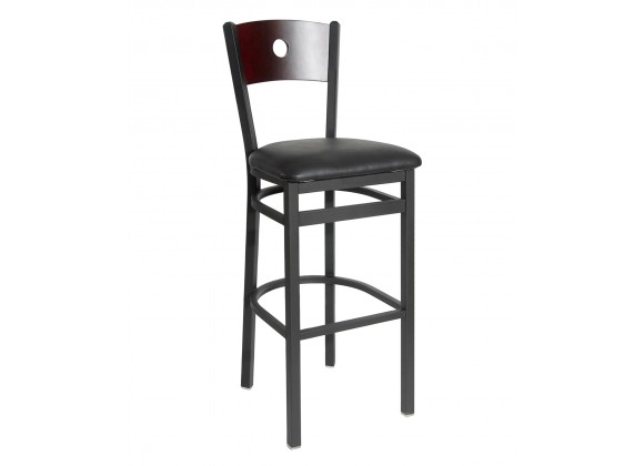 Darby Circle Wood Back Barstool In Steel Frame And Sand Black Finish