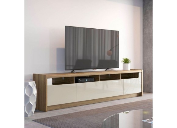 Manhattan Comfort Munoz 72.83" TV Stand with 3 Compartments and Media Shelves in Off White Gloss