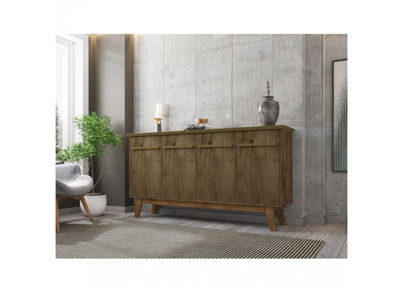 Manhattan Comfort Yonkers 62.99 Sideboard with Solid Wood Legs and 2 Cabinets in Rustic Brown