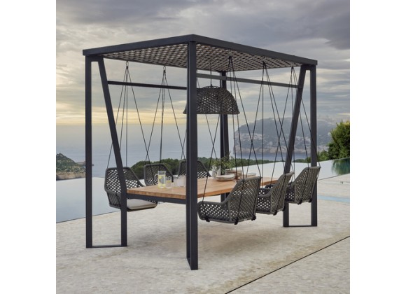 Skyline Design Horizon Pergola with Lamp, Hanging Chairs & Teak Table