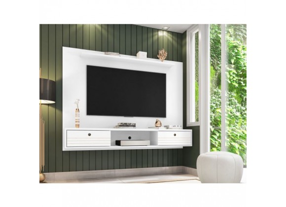 Manhattan Comfort Liberty 70.86 Floating Wall Entertainment Center with Overhead Shelf in White