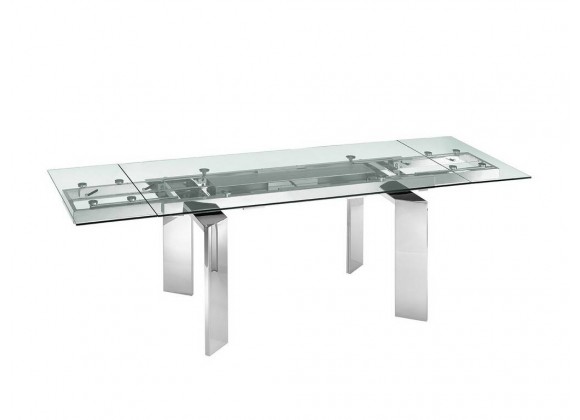 Casabianca ASTOR Manual Frame Dining Table In Clear Glass With Polished Stainless Steel Base