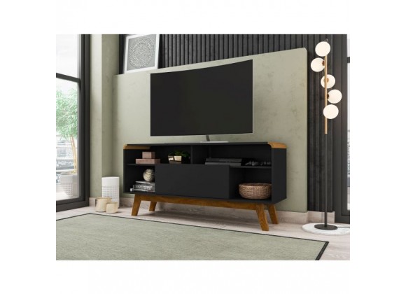 Manhattan Comfort Camberly 53.54 TV Stand with 5 Shelves in Matte Black and Cinnamon