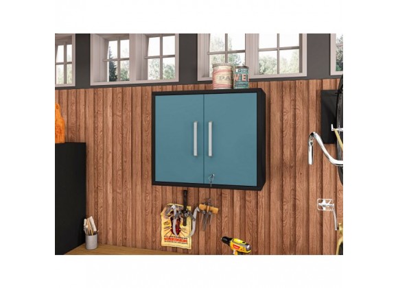 Manhattan Comfort Eiffel Floating Garage Storage Cabinet with Lock and Key in Blue Gloss