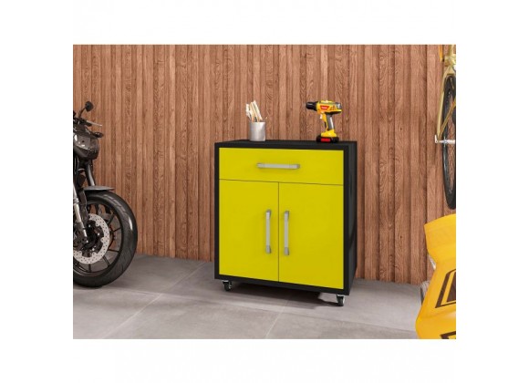 Manhattan Comfort Eiffel 28.35" Mobile Garage Storage Cabinet with 1 Drawer in Yellow Gloss