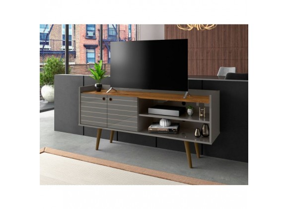 Manhattan Comfort Bogart 53.54" Mid-Century Modern TV Stand in Grey and Nature