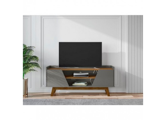 Manhattan Comfort Mid-Century Modern Marcus 53.14 TV Stand with Solid Wood Legs Grey and Nature