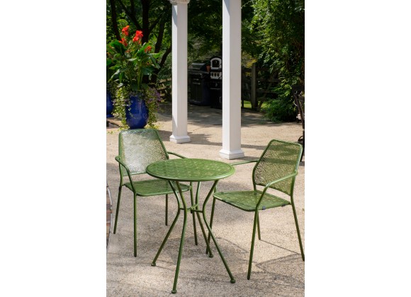 Alfresco Home Martini 3 Piece Bistro Set in Moss Finish with 23.75" Round Bistro Table and 2 Stackable Bistro Chairs - Lifestyle
