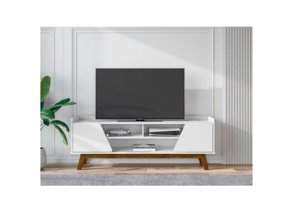 Manhattan Comfort Mid-Century Modern Marcus 62.99 TV Stand with Solid Wood Legs in White