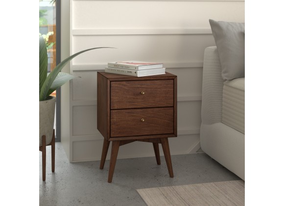 Alpine Furniture Flynn Mid Century Modern 2 Drawer Nightstand, Walnut - Lifestyle