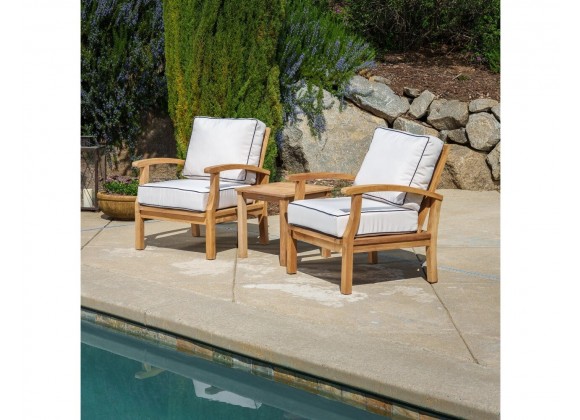 Tortuga Outdoor 3Pc Teak Club Chair Set canvas