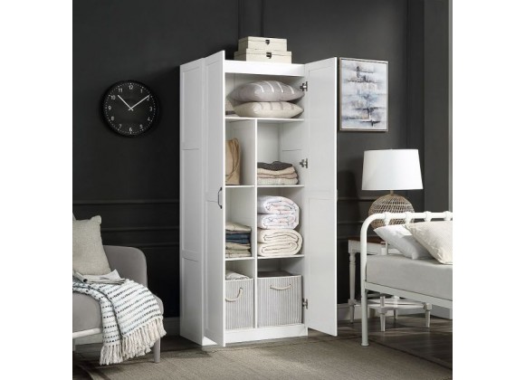 Manhattan Comfort Hopkins Modern Freestanding Storage Closet with 7 Shelves in White Inside View
