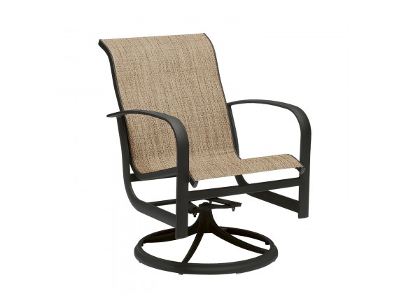 Woodard Fremont Sling Swivel Rocking Dining Armchair - Angled
