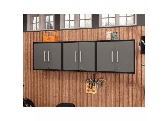Manhattan Comfort Eiffel Floating Garage Cabinet in Matte Black and Grey (Set of 3)