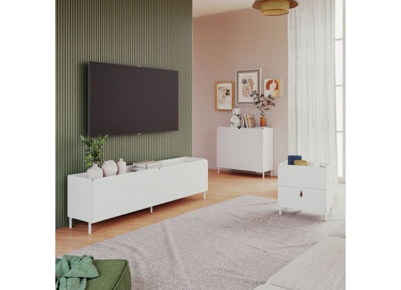 Manhattan Comfort Mid-Century Modern Bogardus 3-Piece TV Stand Living Room Set with Accent Cabinet and End Table