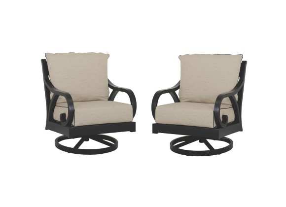 Monterey Wicker Swivel Rocker With Cushions - Set in Front Side Angle