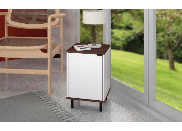 Manhattan Comfort Mosholu Nightstand with 2 Shelves in White and Nut Brown