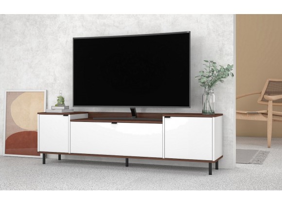 Manhattan Comfort Mosholu 66.93 TV Stand with 3 Shelves in White and Nut Brown