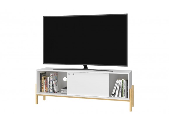 Manhattan Comfort Bowery 55.12 TV Stand with 2 Shelves in White and Oak