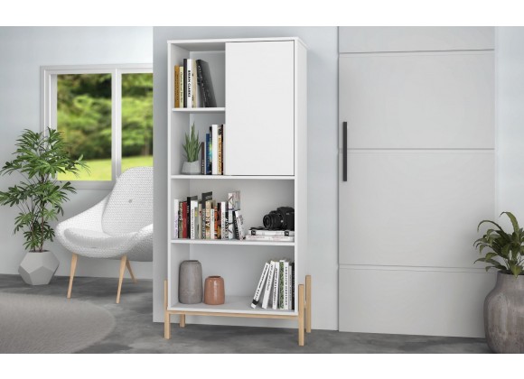 Manhattan Comfort Bowery Bookcase with 5 Shelves in White and Oak