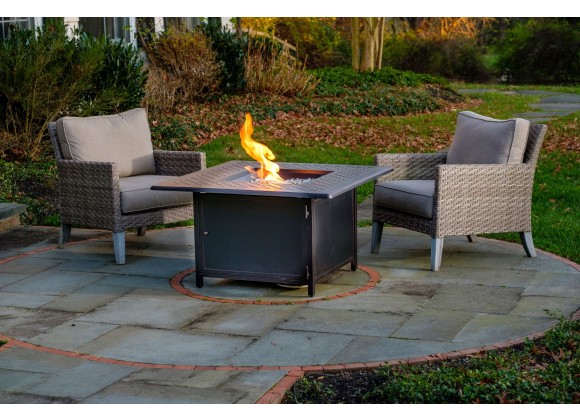 Alfresco Home Heron 42" Square Gas Fire Pit Chat Table with Clear Glass Fire Beads - Lifestyle