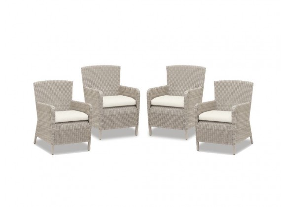 Manhattan Wicker Dining Chair With Cushions In Linen Canvas With Self Welt - Set 4
