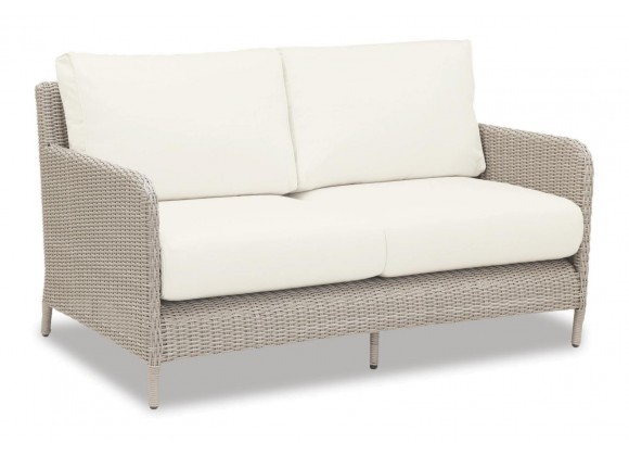 Manhattan Wicker Loveseat With Cushions In Linen Canvas With Self Welt