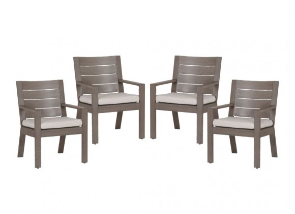 Sunset West Aluminum Laguna Armless Dining Chair With Cushions In Canvas Flax - Set of 4