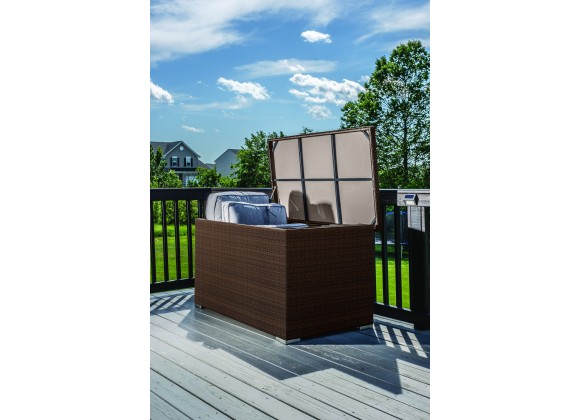 Alfresco Home Medium Sicuro Wicker Cushion Storage Box With Hydraulic Lid - Lifestyle Opened