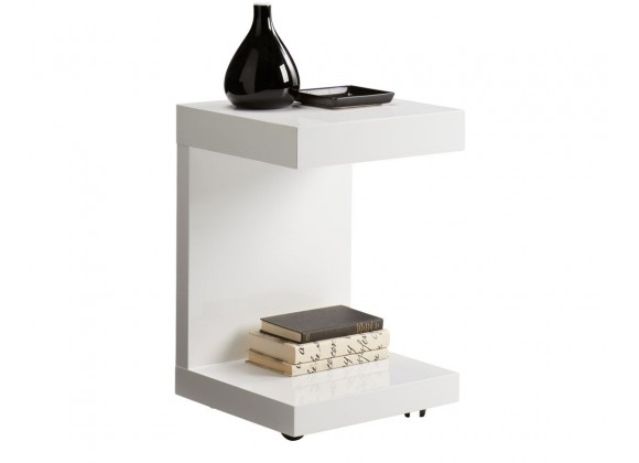 SUNPAN Bachelor End Table - High Gloss White - Front Side Angle with Decor