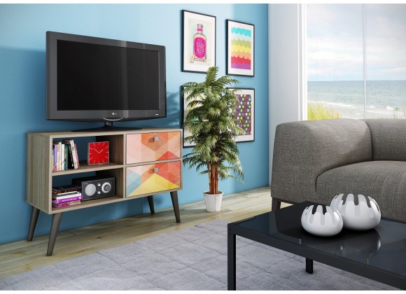 Dalarna TV Stand - Oak / Stamp / Grey - Actual