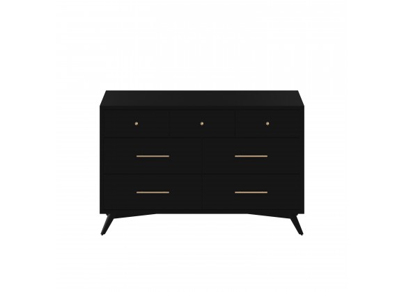 Alpine Furniture Flynn Mid Century Modern 7 Drawer Dresser, Black - Front Angle