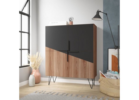 Manhattan Comfort Beekman 43.7 Low Cabinet with 4 Shelves in Brown and Black
