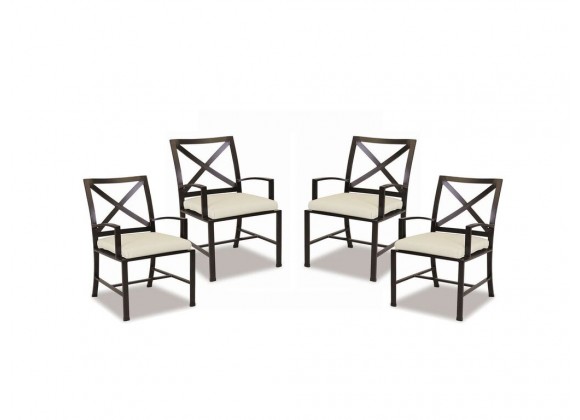 La Jolla Aluminum Dining Chair With Cushions In Canvas Flax With Self Welt - Set of 4