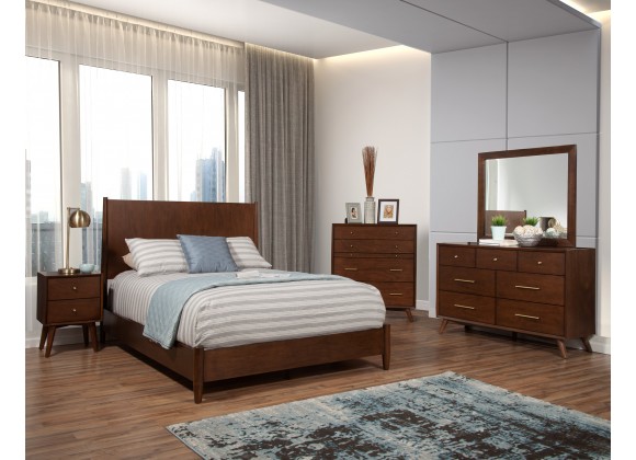 Alpine Furniture Flynn Mid Century Modern Full Size Panel Bed, Walnut - Lifestyle
