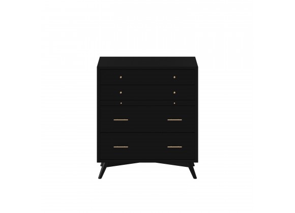 Alpine Furniture Flynn Mid Century Modern 4 Drawer Multifunction Chest w/ Pull Out Tray, Black - Front Angle
