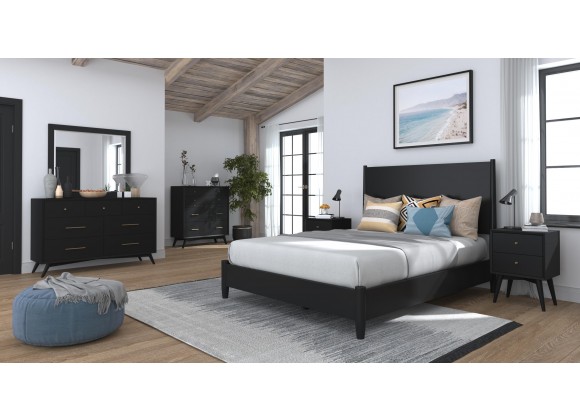 Alpine Furniture Flynn Mid Century Modern Queen Panel Bed, Black - Lifestyle