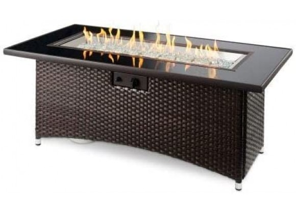 Outdoor Greatroom Company Montego Coffee Table W/Balsam Wicker Base Glass Burner - Lit