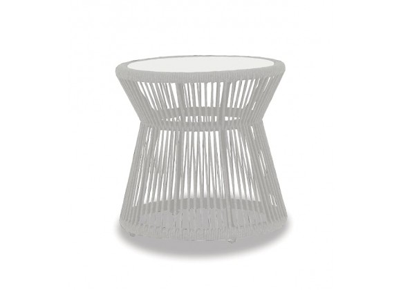 Miami End Table with Honed Carrara Marble Top - Front Angle