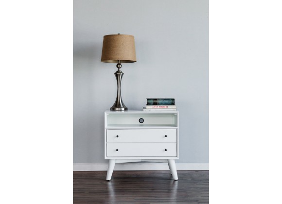 Alpine Furniture Flynn Large Nightstand, White - Lifestyle
