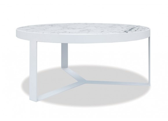 Contemporary 38" Round Coffee Table - Frost Finish Honed Cararra Top