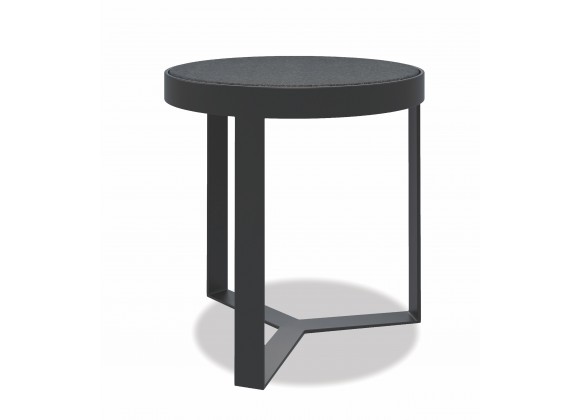 Sunset West Contemporary 18" Round End Table In Graphite Finish With Honed Granite Top - Angle