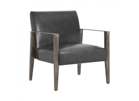 Sunpan Earl Lounge Chair in Ash Grey - Brentwood Charcoal Leather - Front Side Angle