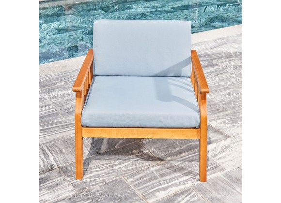 Vifah Kapalua Honey Nautical Curve Eucalyptus Wooden Outdoor Sofa Chair with Cushion, Front Angle