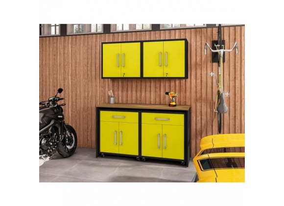 Manhattan Comfort Eiffel 5-Piece Garage Storage Set in Matte Black and Yellow