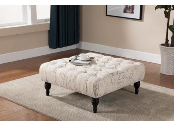 Baxton Studio Keswick Script Print Modern Tufted Ottoman