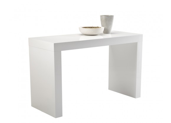Faro Counter Table - High Gloss White - Front Side Angle with Decor